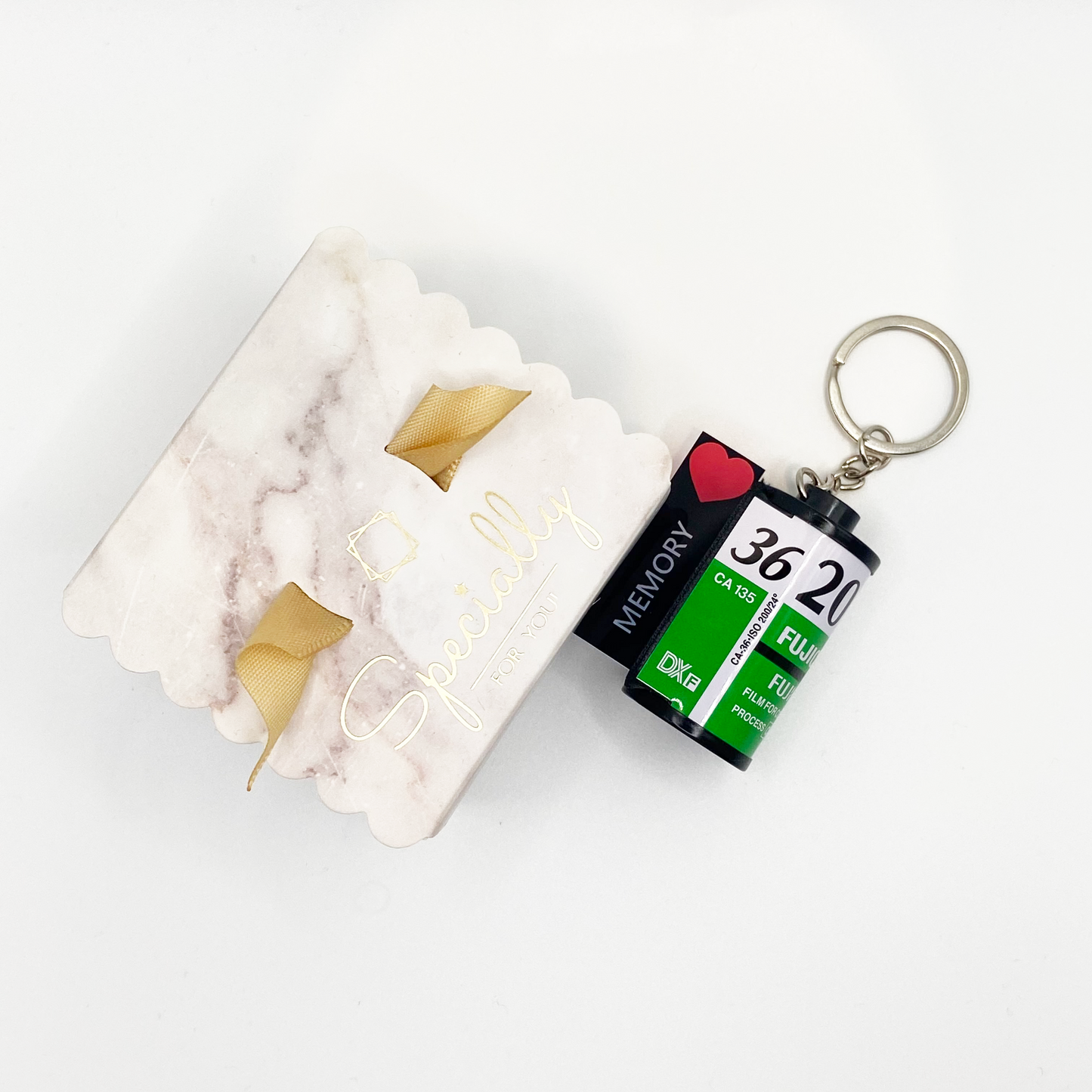 Personalised Photo film keyring with Heart Shape