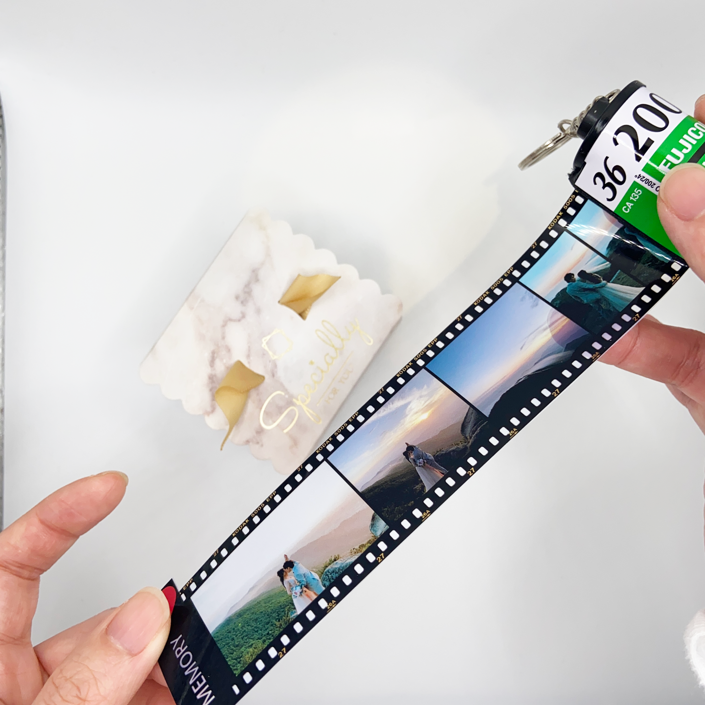 Personalised Photo film keyring with Heart Shape