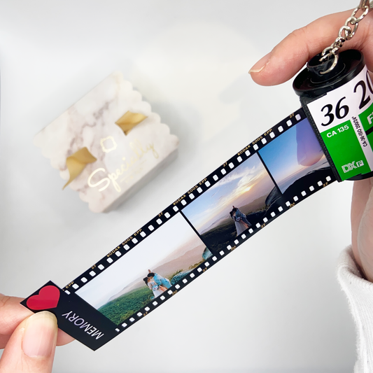 Personalised Photo film keyring with Heart Shape