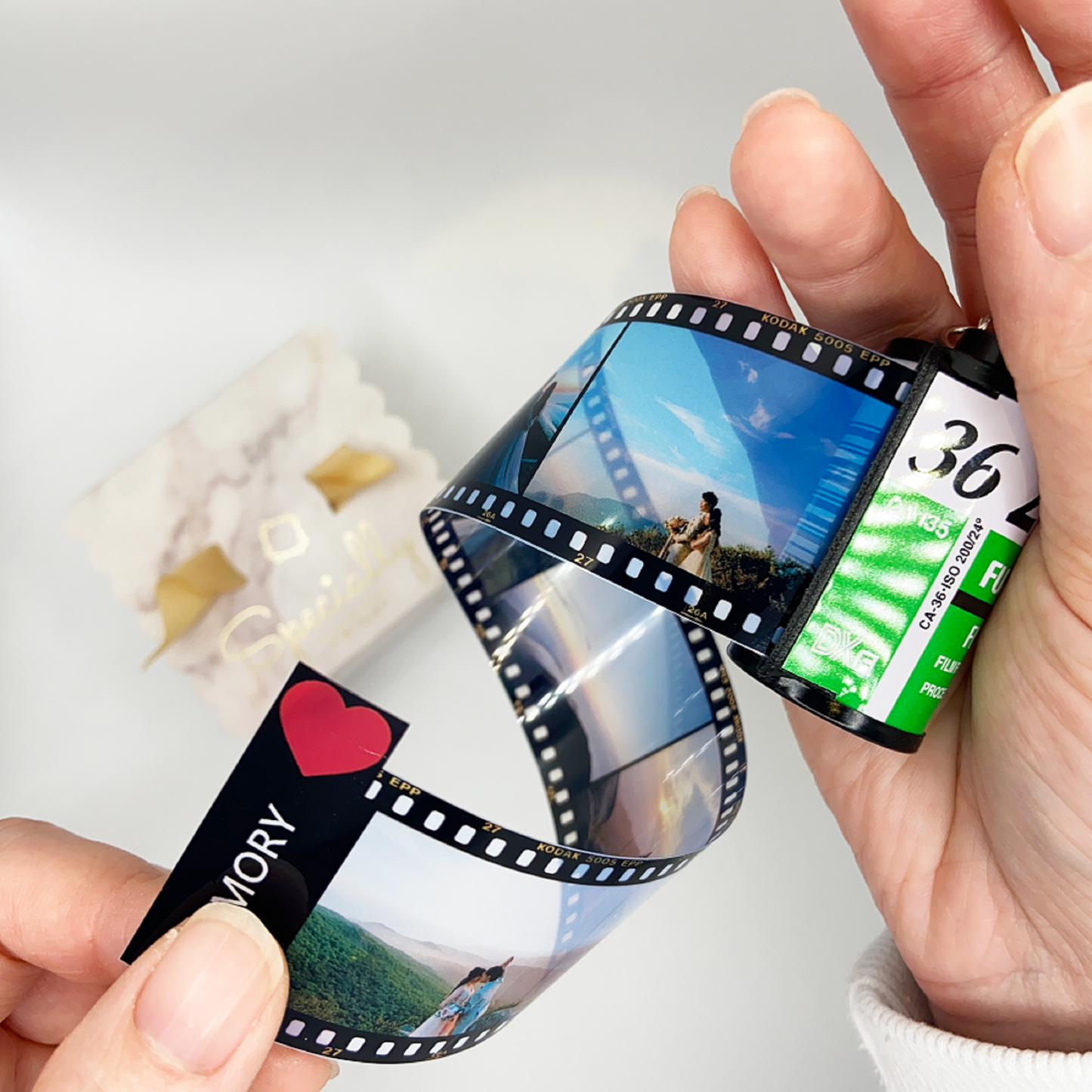Personalised Photo film keyring with Heart Shape