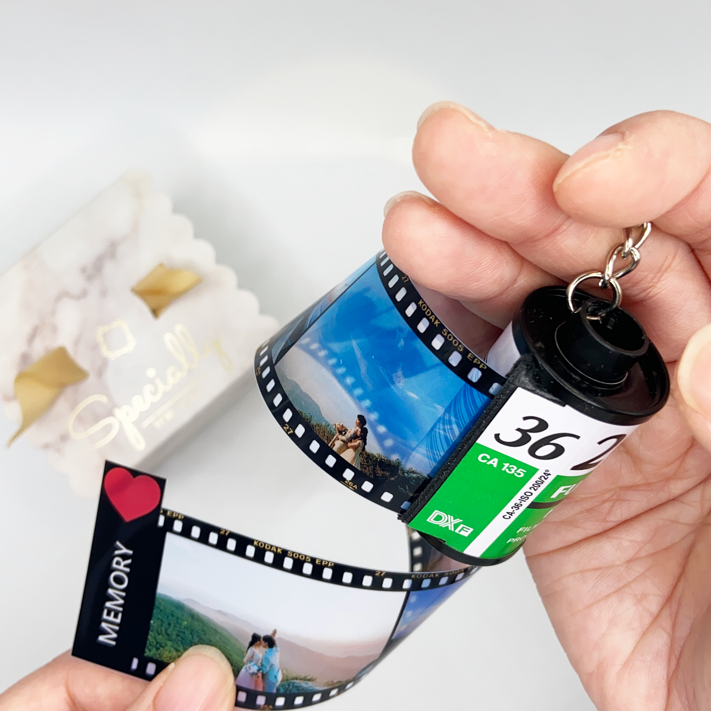 Personalised Photo film keyring with Heart Shape