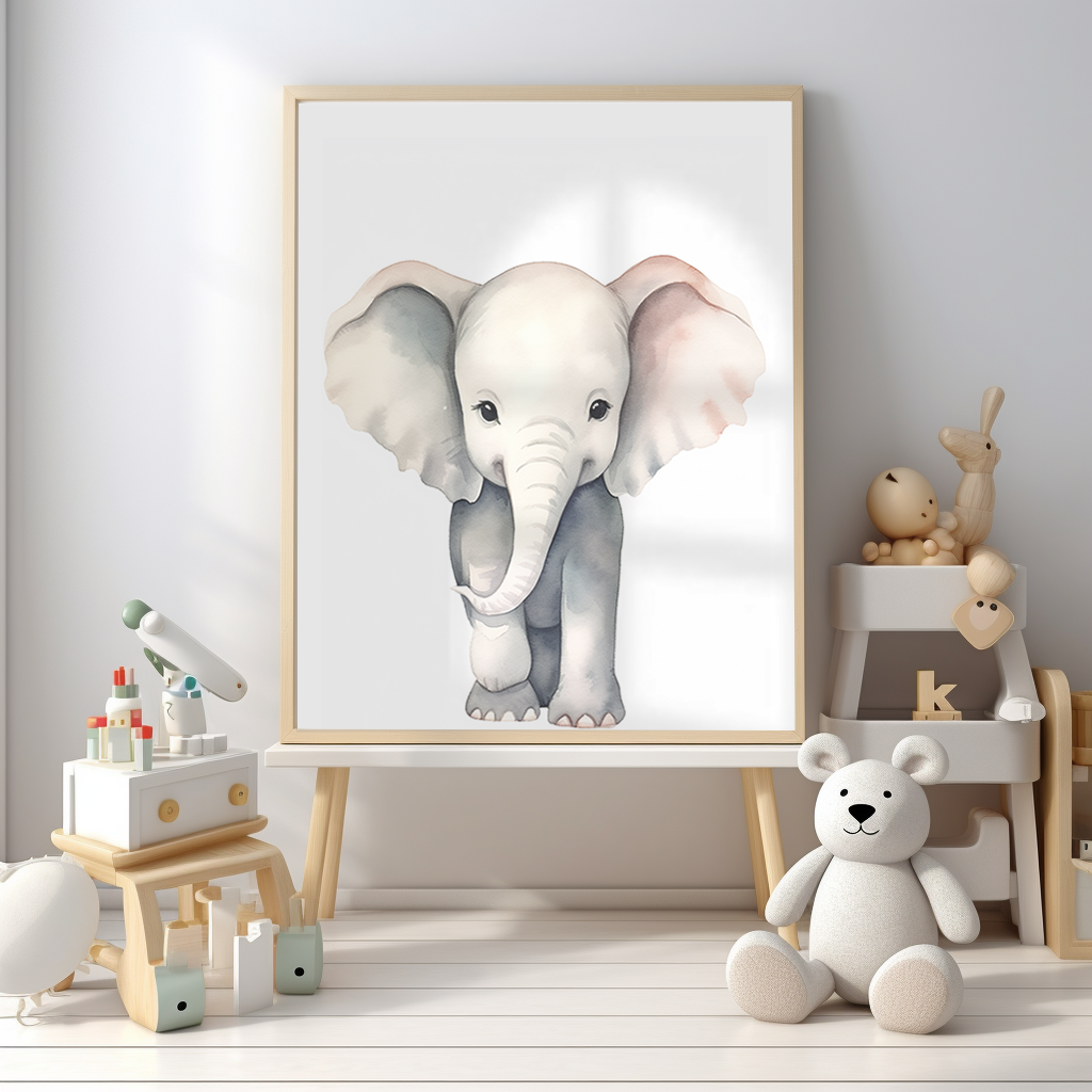 Safari Elephant Animals Nursery Decor Set Wall art Picture prints